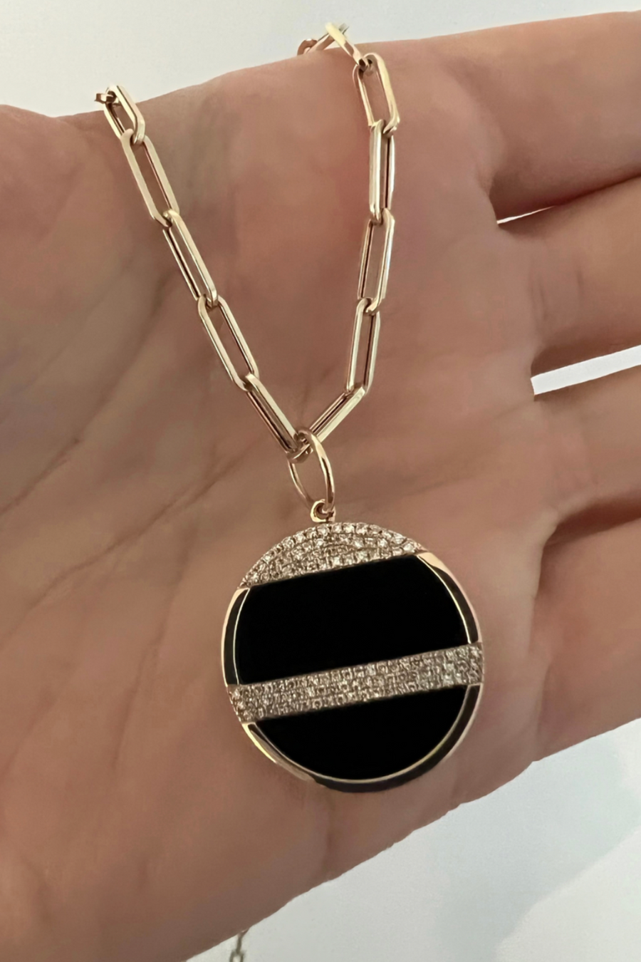 BLACK ENAMEL AND DIAMOND DISC CHARM