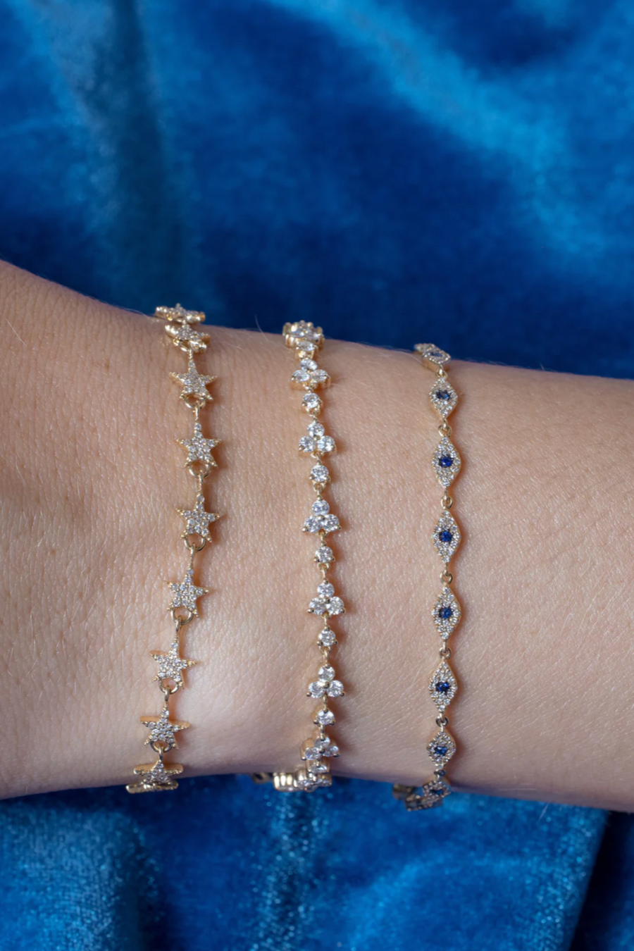 DIAMOND AND SAPPHIRE EVIL EYE STATION BRACELET